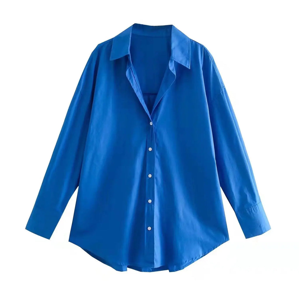 Camicia casual maniche lunghe azzurro elettrico con chiusura monogonna e design dritto