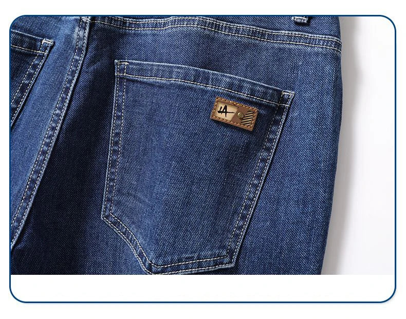 Men's Soft Stretch Straight Jeans Business Casual Slim Fit Wash Denim Pants Korean Fashion Blue Gray Male Brand Trousers
