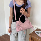 PU Leather Vintage Tote Bag – Rivet Detail, Adjustable Strap, 37×20×9 cm