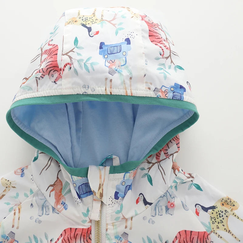 Kids' Jacket Polyester Cartoon Animal Print Full-Zip Heavyweight Sporty Autumn Outerwear