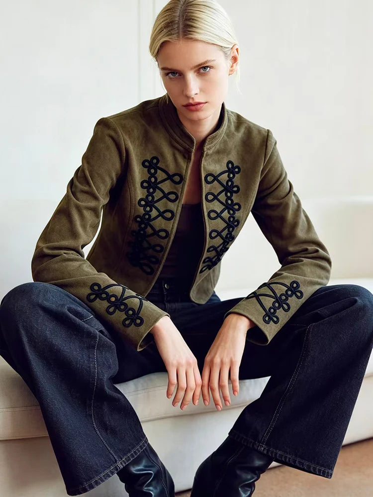 Women's Retro Military Cropped Jacket – Elegant Slim Fit
