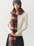 Women's Scarf Fringed Plaid Knit Polyester Cozy Warm Neck Warmer Casual Winter One Size
