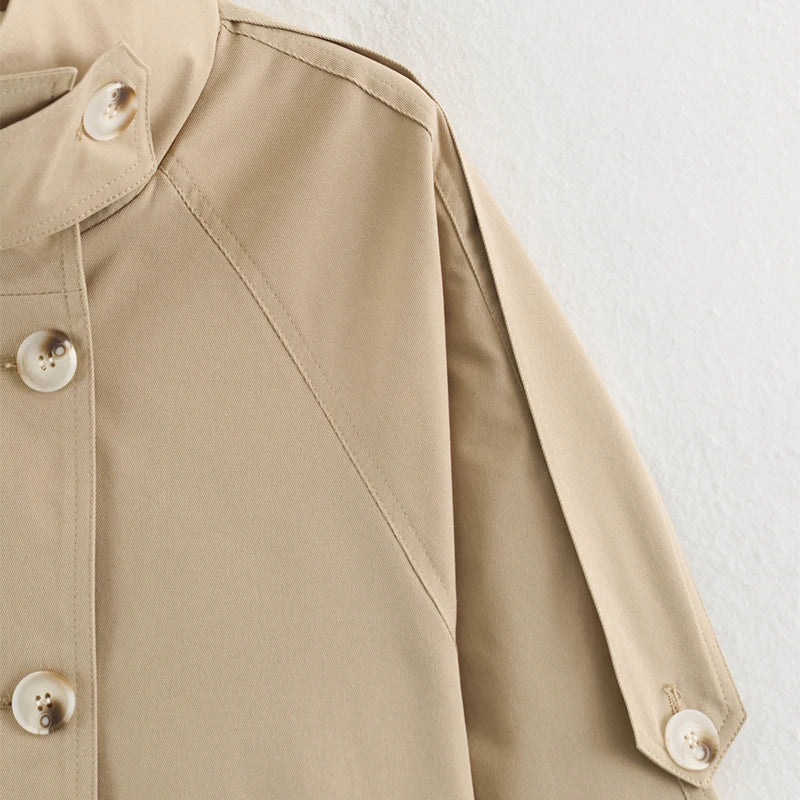 Khaki Belted Short Trench Coat for Women