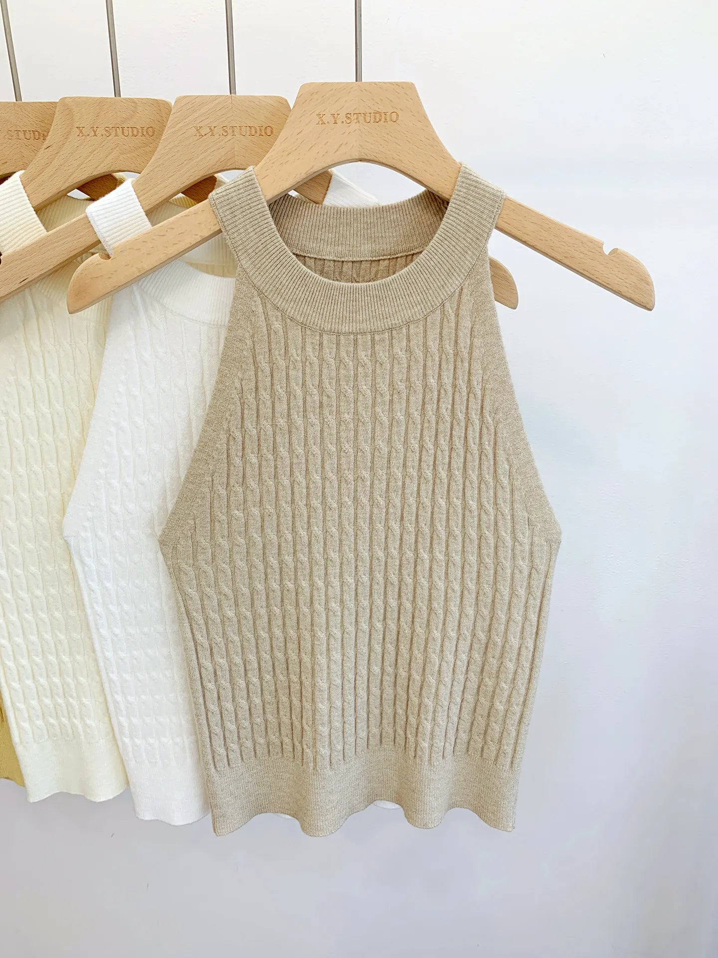 Women's Knitted Halter Camisole Slim Fit Sleeveless Base Tank Tops Solid Crop Tops