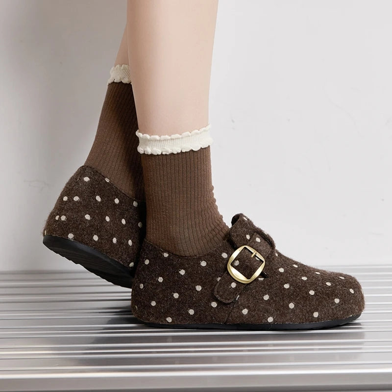 Zapatillas Planas Sin Cordones con Hebleta Retro y Motivo de Lunares para Mujer