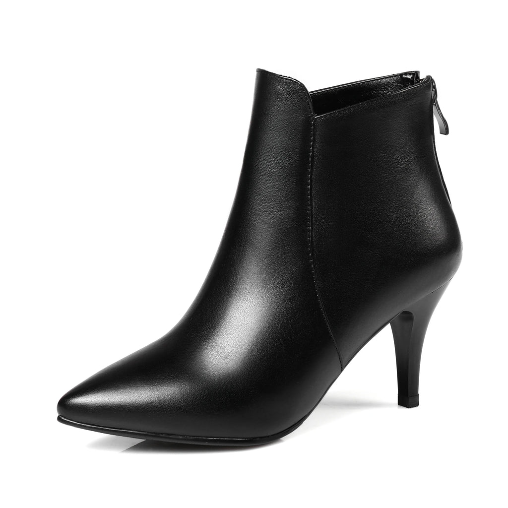 Arden Furtado Women's Genuine Leather Ankle Boots – Pointed Toe Chunky Heels