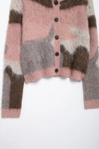 Women's Cardigan Vintage Print Knit O-Neck Full-Sleeve Single-Breasted A-Line Sweater