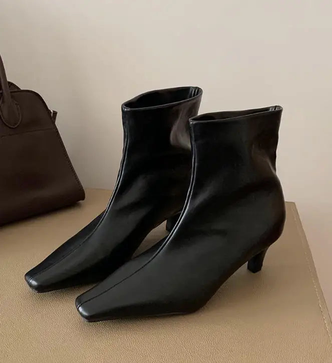 Women's Minimalist Square-Toe Slip-On Ankle Boots