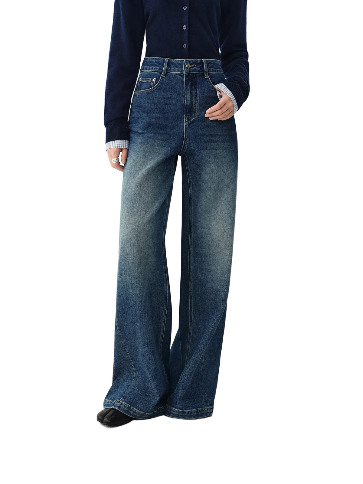 Women's Retro Washed Wide-Leg Flare Jeans – Mid-Rise, Slim Fit, Full Length