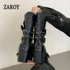 Women's Black Buckle Ankle Boots with Block Heels