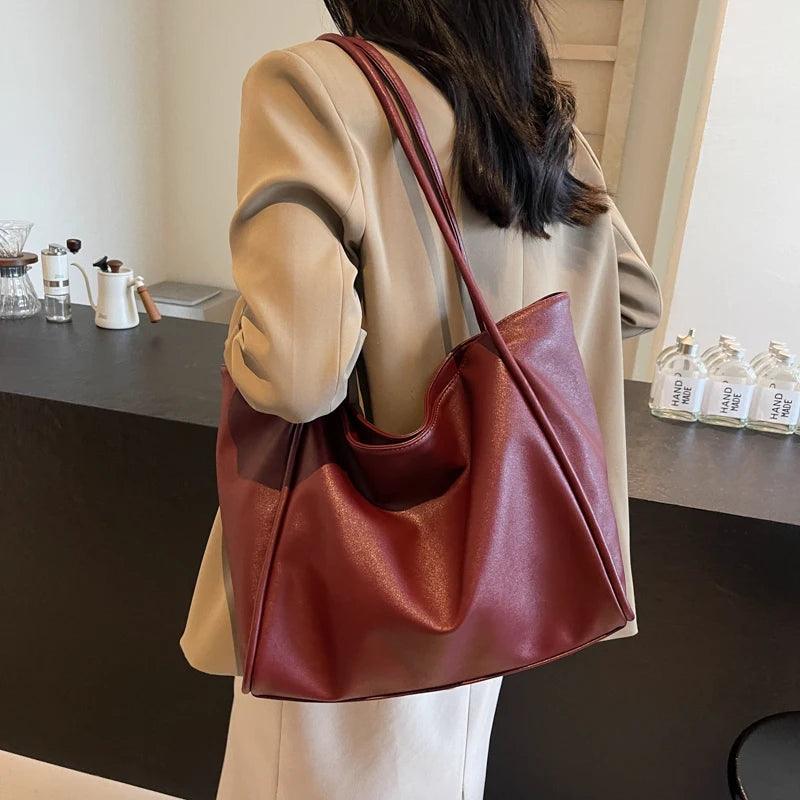 Extra Large Tote Bags Women Soft Leather Snap Shoulder Bags Shopper Purses