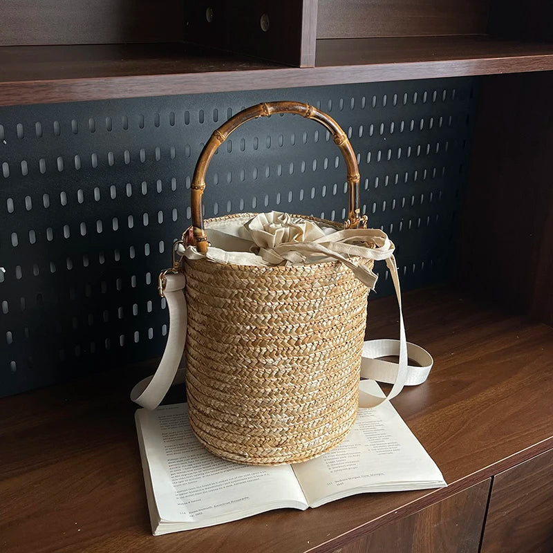 Small Straw Bucket Crossbody Bag for Women - Summer 2025 Khaki 22cmx19cmx19cm S1703566a55564f1daae3865affd3730dn STYLEINGER