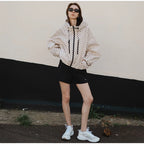 Polka Dot Hooded Women's Jacket Chic Turtleneck Zipper Long Sleeve Pockets Thin Coat 2026 Autumn Outerwear
