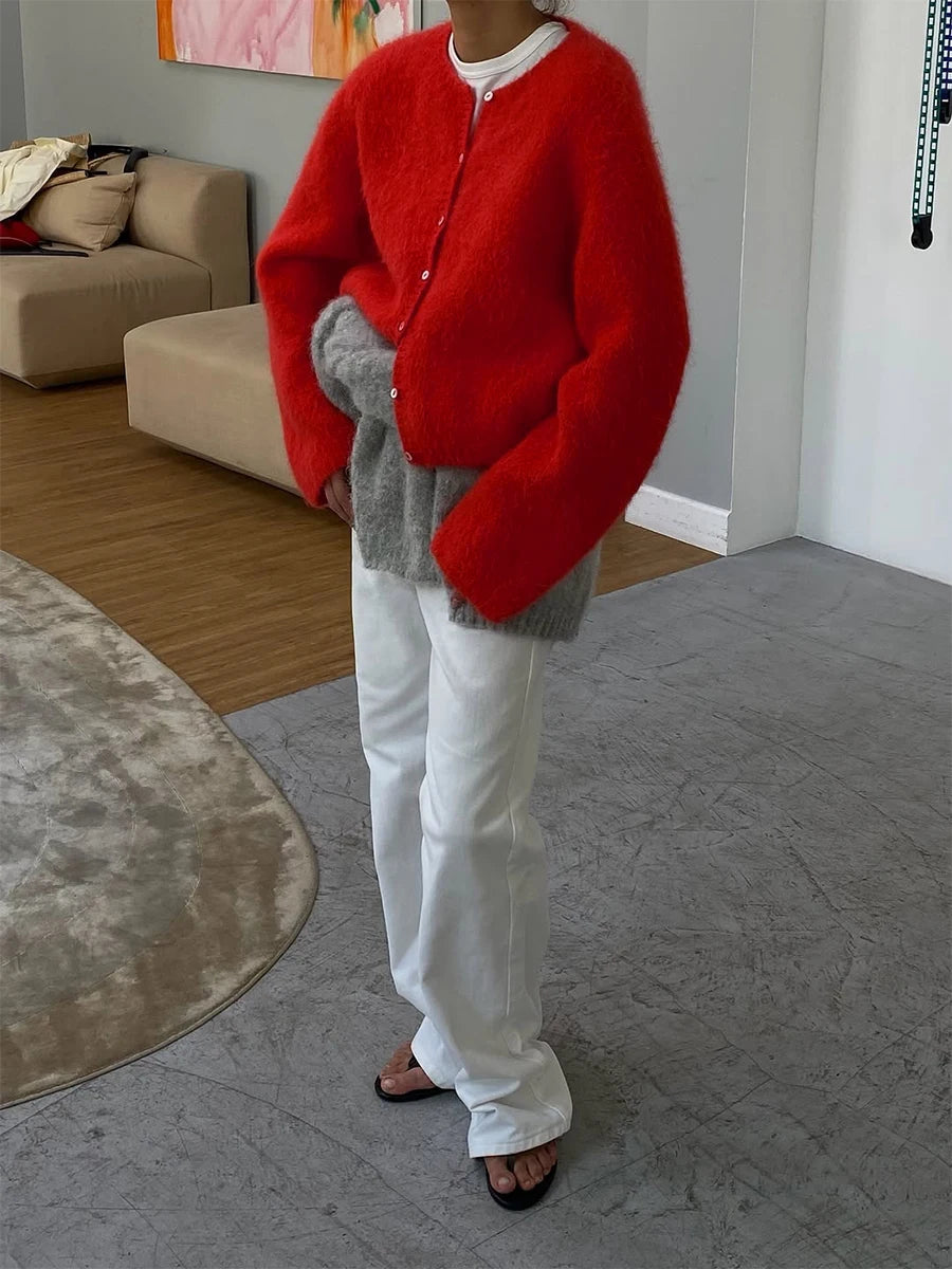 Women's Cardigan Single-Breasted O-Neck Button Knit Regular Fit Full-Sleeve Office Lady Spring Autumn Sweater