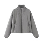 Women's Fashion Jackets Coats Front Zipper With Pockets Solid High Neck Long Sleeves Chic Lady Outfits
