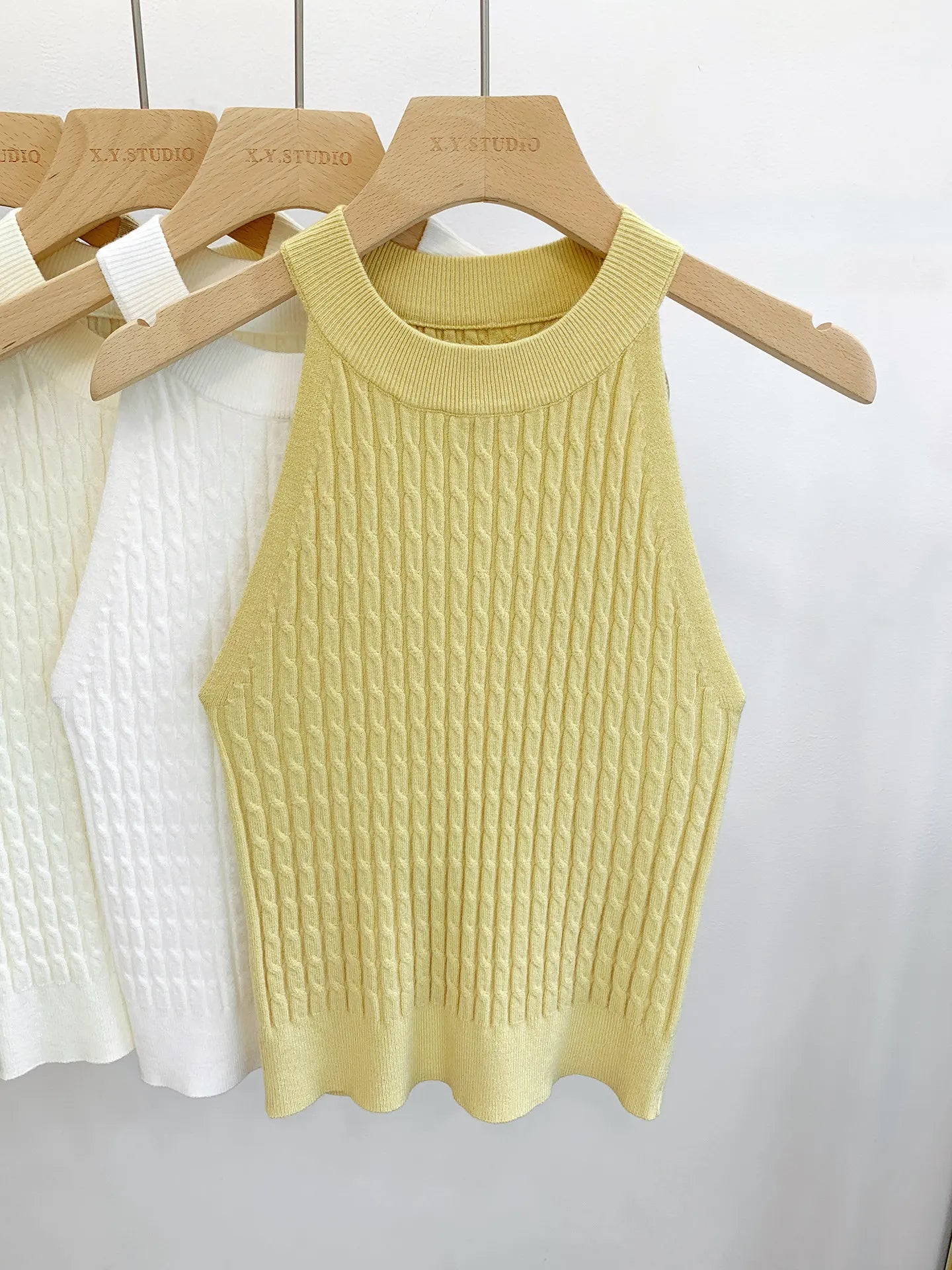 Women's Knitted Halter Camisole Slim Fit Sleeveless Base Tank Tops Solid Crop Tops