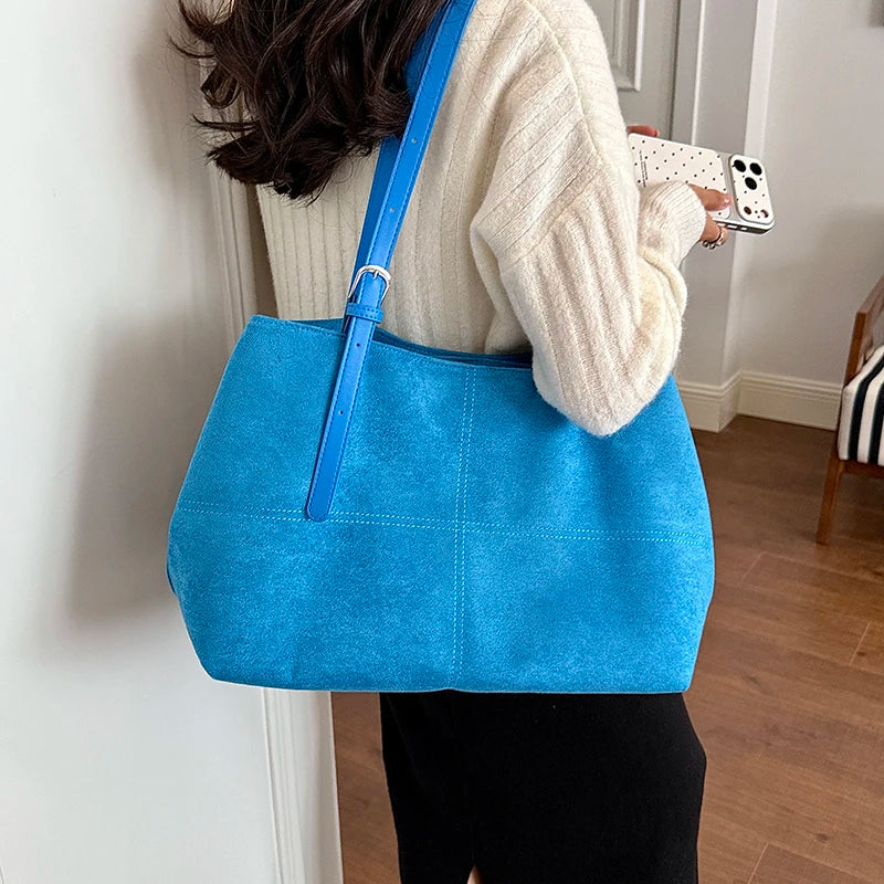 Women's Tote Bag Vintage Soft Faux-Suede Zipper Shoulder Bag with Phone Pocket