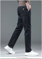 New High Quality Jeans Men's Business Casual Straight Denim Pants Stretch Fashion Classic Work Trousers Blue Black Male