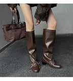 Women's Knee-High Block Heel Boots with Lace-Up Detail