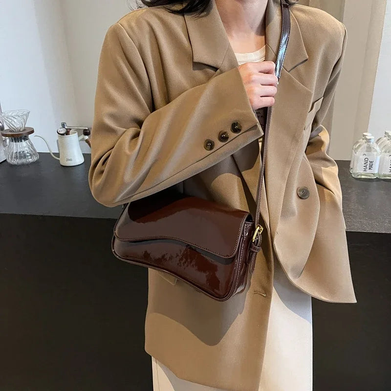 Small Leather Crossbody Bags Flap Wave Style Women Snap Shoulder Bags