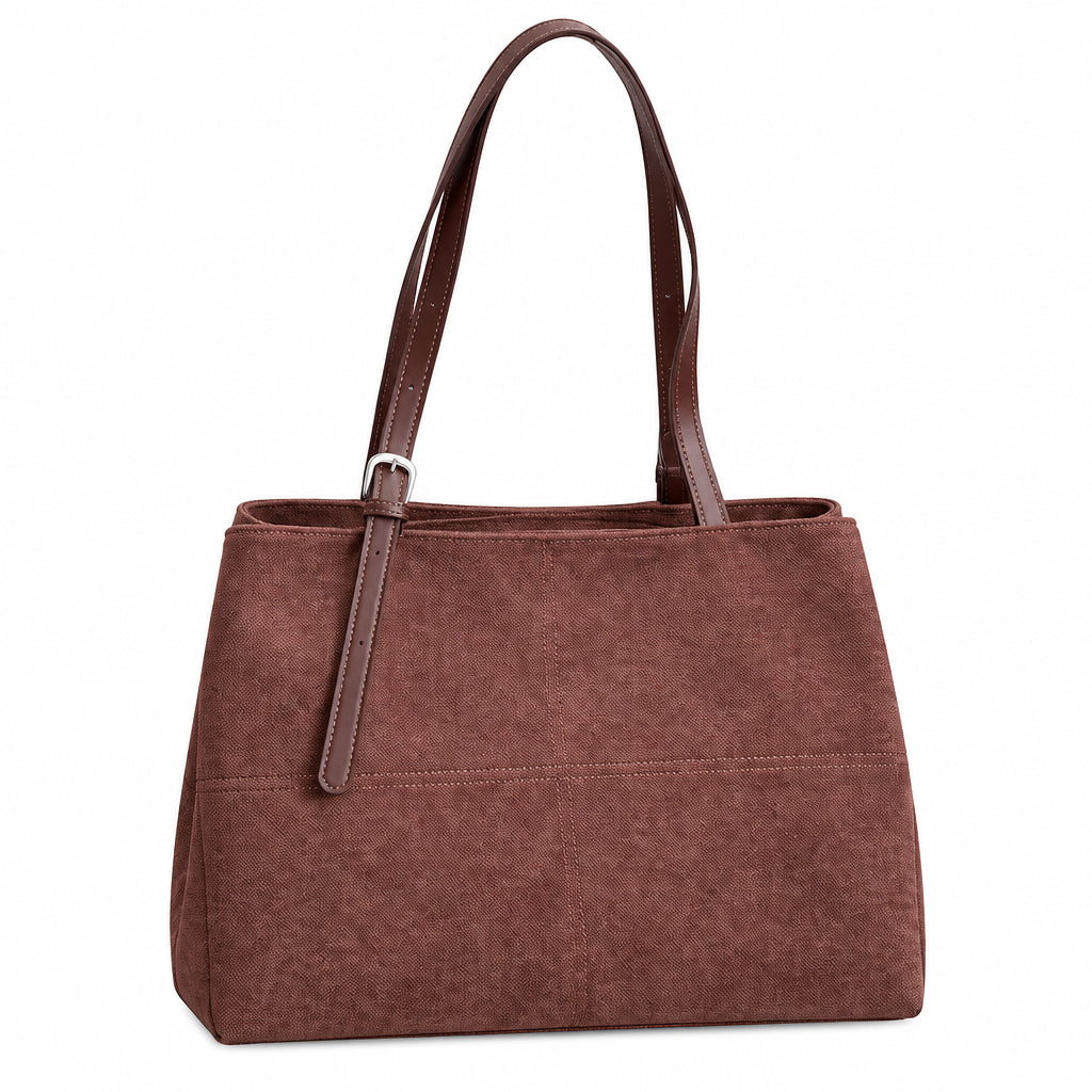 Women's Tote Bag Vintage Soft Faux-Suede Zipper Shoulder Bag with Phone Pocket
