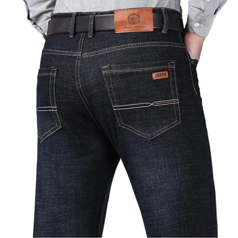 Men's Soft Straight Denim Pants Classic Business Black Biker Jeans Overalls Masculino Pantalone Hombre Mannen Homme