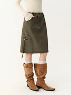 Women's Skirt Viscose Broadcloth Straight Cargo-Style Pockets High-Rise Empire Waist Knee-Length Casual Winter