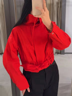 Women Trendy Red Turtleneck Jacket High Street 2026 Spring Fashion Elegant Belt Short Coat Female Chic Outwear