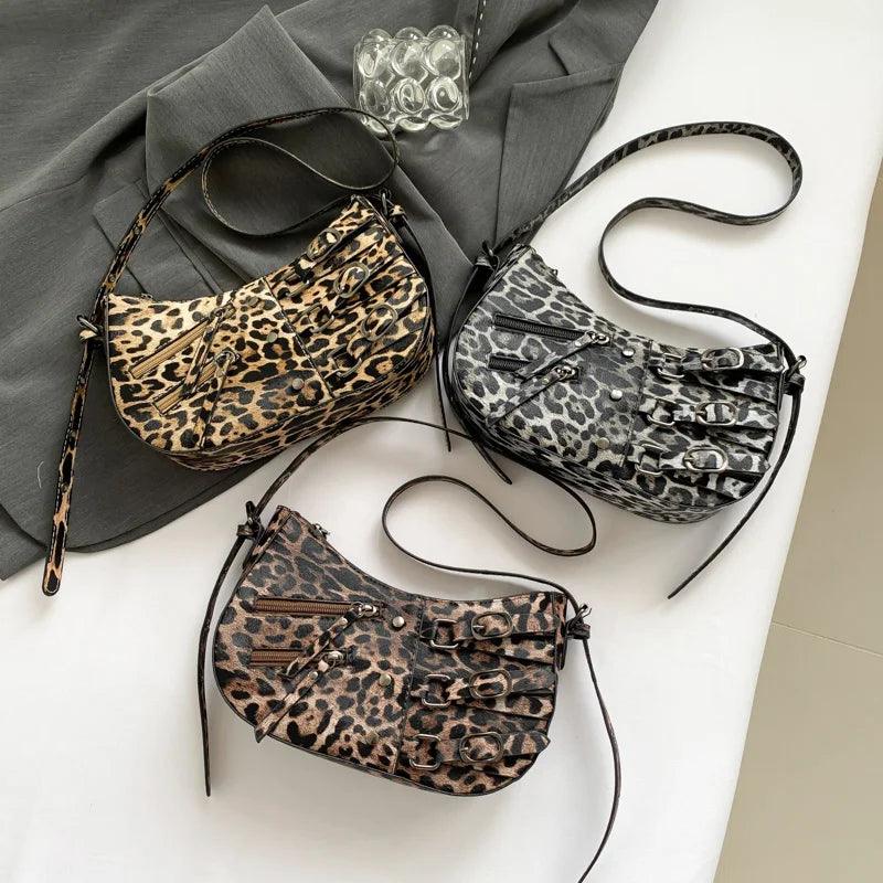 Leopard Leather Shoulder Bags Women Small Zipper Belt Zip Buckle Style Underarm