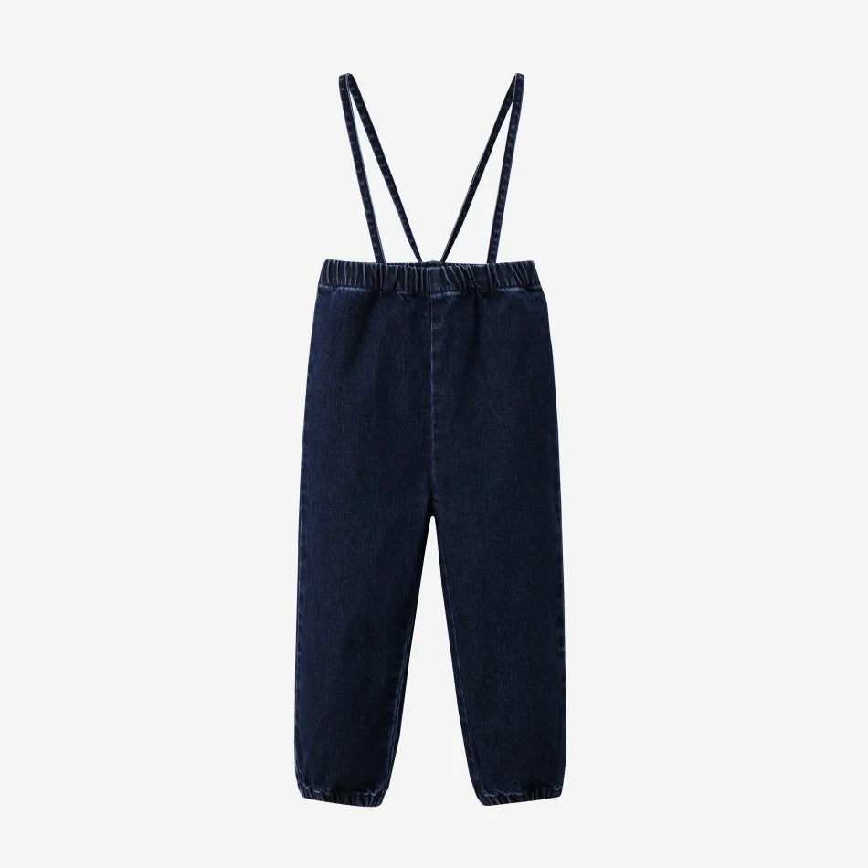 Vestido Varsity de Denim Azul Marinho para Crianças com Bordado
