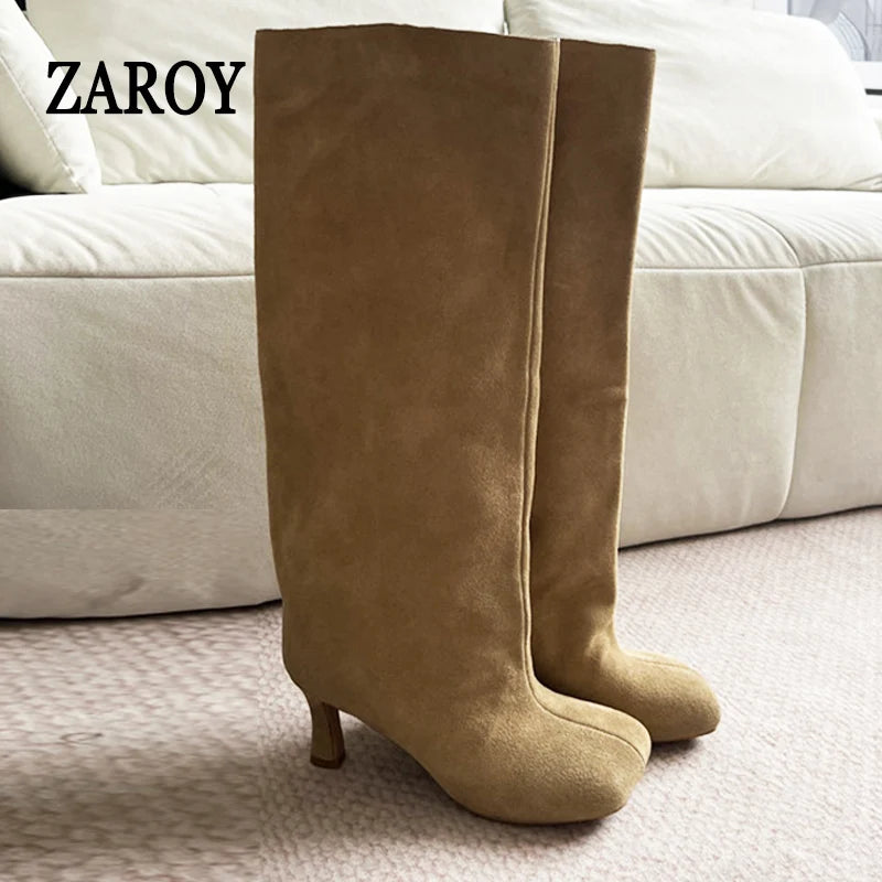 Women's Faux Suede Square Toe Knee-High Boots