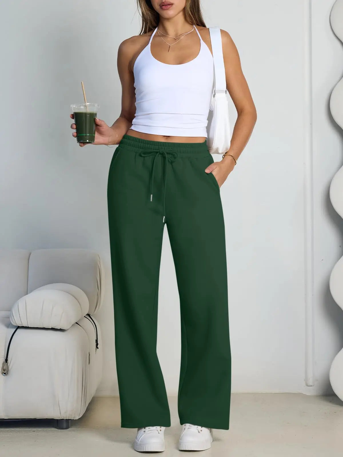 Women's Wide Leg Sweatpants Loose Streetwear Baggy Oversize Gray Sports Pants Drawstring Casual Joggers Trousers