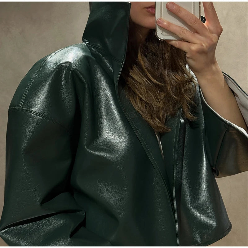 Women's Jacket Polyester Solid Stand Collar Open-Front Loose Full-Sleeve Casual Spring Autumn Outerwear