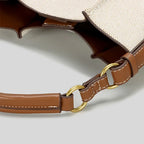 Women's Canvas & PU Leather Bucket Bag with Wide Crossbody Strap