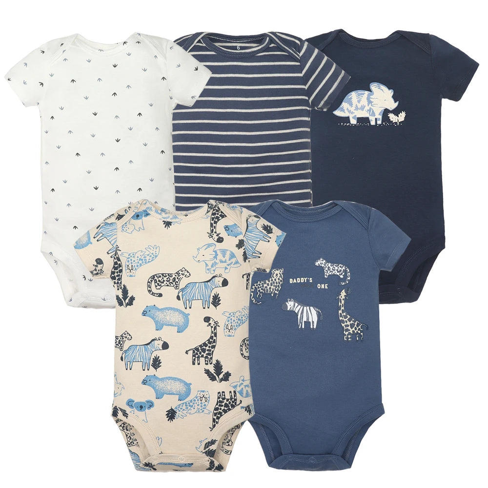 Baby Cotton Short-Sleeve Bodysuits, 5-Pack, 6–24 Months