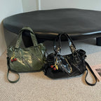 Women's Faux Leather Tote Shoulder Bag with Charm
