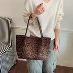 Women's Leopard Print Faux Leather Tote Shoulder Bag