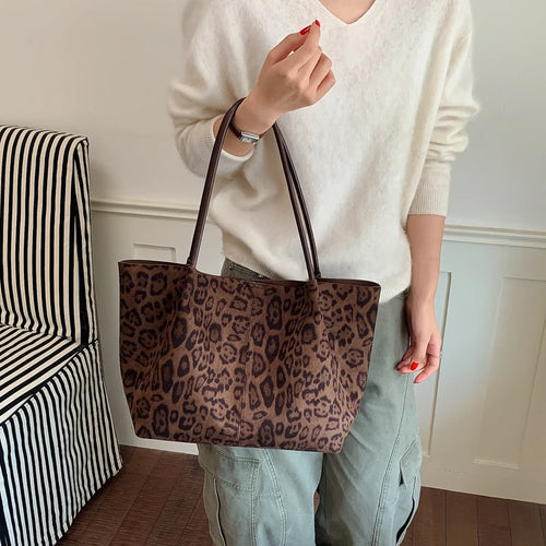 Women's Leopard Print Faux Leather Tote Shoulder Bag