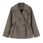 Women's Plaid Trench Coat Single-Button Casual Fashion Autumn Outwear