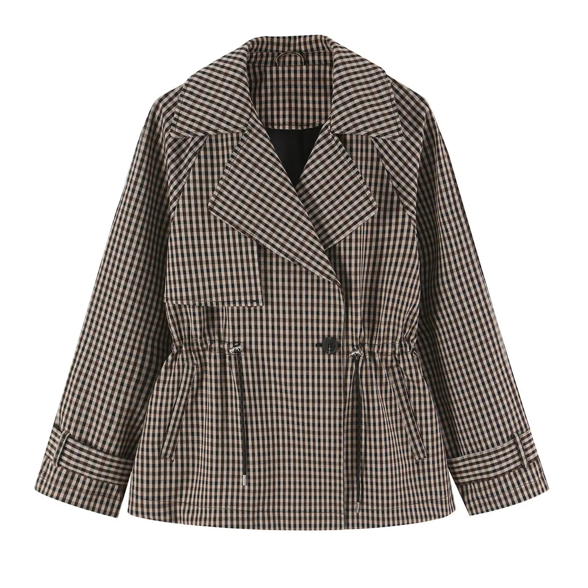 Women's Plaid Trench Coat Single-Button Casual Fashion Autumn Outwear