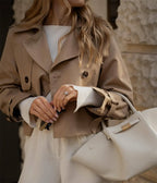 Women's Cropped Trench Coat Autumn Jacket Women Streetwear Double Breasted Long Sleeve