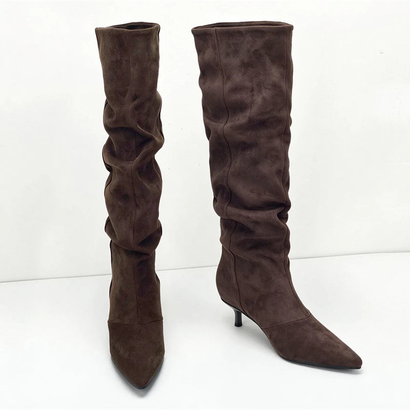 Women's Faux Suede Knee-High Boots with Pointed Toe