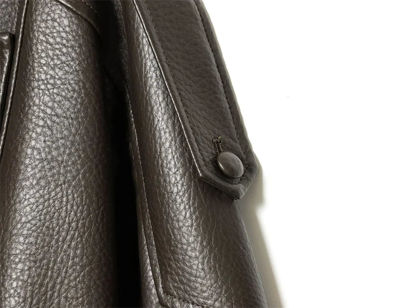 Women's Jacket Pebble Faux Leather Full-Sleeve Moto-Style Zipper Casual Coat