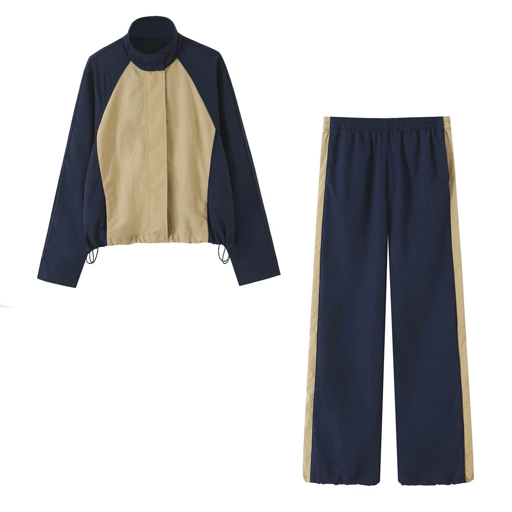 Women's Patchwork Zipper Jacket & High-Waisted Pants Set