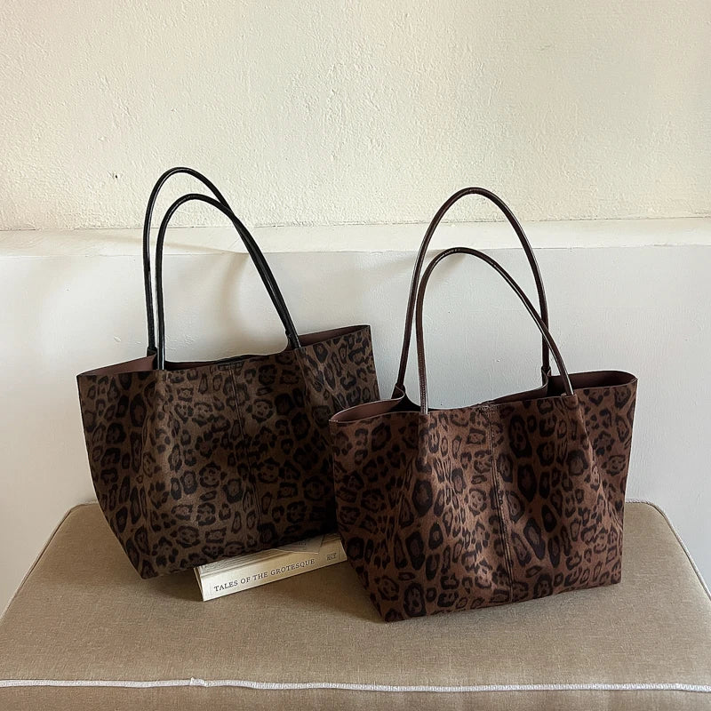 Women's Leopard Print Faux Leather Tote Shoulder Bag