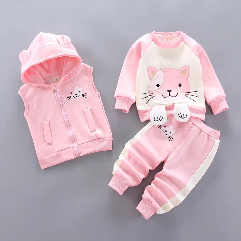 Toddler Fleece Clothing Set - Bear Hooded Vest & Pants 3PC