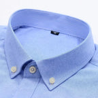 Men's Shirt Solid Oxford Cotton Square Collar Full-Sleeve Single-Breasted Smart Casual Dress Shirt
