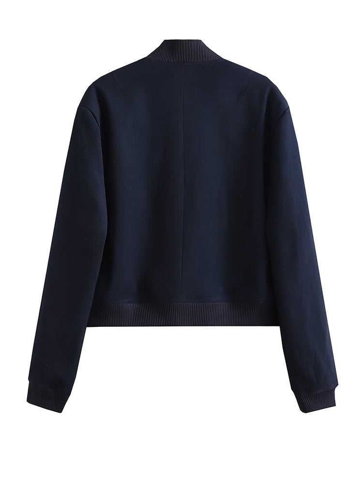 Women Fashion Solid Bomber Jackets Coat With Pockets V-Neck Single Breasted Long Sleeves