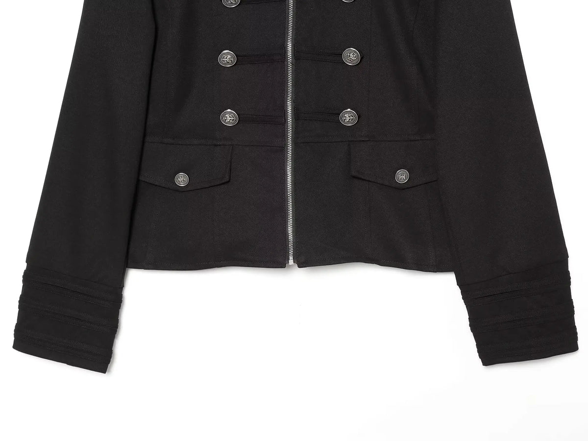 Casaco Feminino Estilo Militar com Fecho e Detalhes de Botões