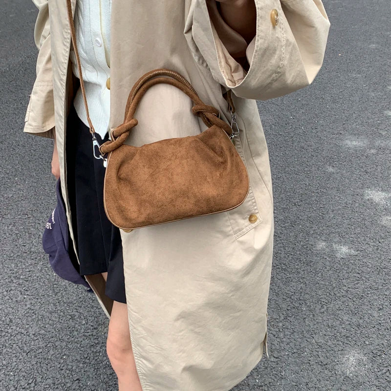 Women's Faux Suede Leather Crossbody Bag with Short Handle